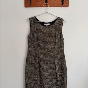 Boden Tweed Sleeveless Shift Dress – Black & Gold – Size 10P